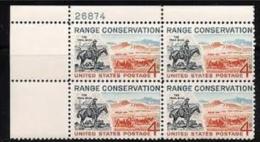 Plate Block -1961 USA Range Conservation Stamp Sc#1176 Mount Horse Ox Cow Geology - Plaatnummers