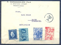 1937 , GRECIA , SOBRE CIRCULADO ENTRE PIREO Y ESSEN , MARCA DE CONTROL POSTAL GRIEGA. - Storia Postale