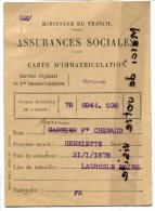 - Assurances Sociales - Carte D'Immatriculation, Rhône, Née  En 1878, 1930, à LAGRESLE BOIRE,  TBE, . - Bank & Insurance