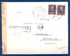 RUMANIA 1942 , SOBRE CERTIFICADO ENTRE BUCAREST Y NÜREMBERG , MARCA " CENZURA " Y CENSURAS ALEMANAS , LLEGADA - 2. Weltkrieg (Briefe)