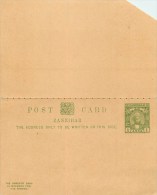 ZANZIBAR - CARTE POSTALE AVEC CARTE RETOUR - ENTIER POSTAL - 1897 - PETIT MANQUE SUR LE REPLY - VOIR 2 SCANS. - Zanzibar (...-1963)