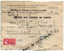 - Reçu Caisse D´Epargne De Marseille, 1965, Service Des Coffres De Sûreté, Timbre Fiscal, Mr SEGUI, BE, Scans. - Bank & Versicherung