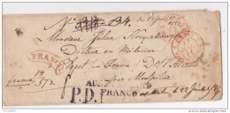 LETTRE DE VARSOVIE (POLOGNE RUSSE) 1854  PASSEE PAR BERLIN ET ENTREE A VALENCIENNES - ...-1860 Vorphilatelie