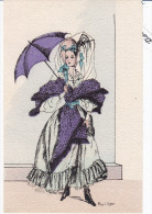 Illustrateur ROUILLIER, Femme Avec Ombrelle, Tres Belle, Costume Restauration 1836 - Rouillier
