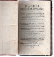 Manuel Des Contribuables,J.G.Dulaurens.IIIe Supplément Pour L'AN XII.280 Pages .AN XI (1802-1803) - Right