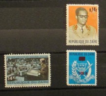 Zaire 1975 - 1977 Lot 3 Stamps Used Regime - Mobutu And Arms Overprinted - Oblitérés