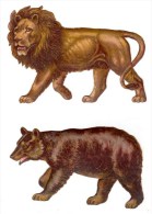 Lot De 2 Decoupis épais Gaufrés De Raphael Tuck & Sons, Ours, Lion (env. 18 X 12 Cm) - Animals
