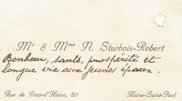 Ancienne Carte De Visite De M. Et Mme Sturbois-Robert, Rue De Bois-d´Haine, Haine-Saint-Paul (vers 1935) - Visitenkarten