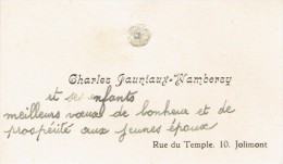 Ancienne Carte De Visite De Charles Jauniaux-Wambersy Rue Du Temple,  Jolimont Haine-Saint-Paul (vers 1935) - Tarjetas De Visita