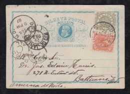 Brazil Brasil 1886 Uprated Stationery Card SAO PAULO To BALTIMORE USA - Briefe U. Dokumente