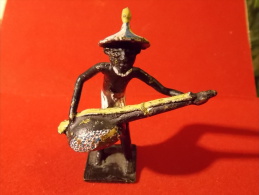 Art Africain Musicien Laiton Peint Main ? Mali ? Instrument à Cordes Petite Statue, Figurine, Artisanale ? - Art Africain