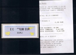 Atm,  EC 0.68€, ECOPLI, NABUCCO IER, Nouveau Tarif,2016 , Reçu Du 02/01/2016. Papier  N° 33 Catalogue Michel. - 2010-... Illustrated Franking Labels