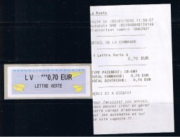 Atm,  LV 0.70€, LETTRE VERTE, NABUCCO IER, Nouveau Tarif,2016 , Reçu Du 02/01/2016. Papier  N° 33 Catalogue Michel. - 2010-... Illustrated Franking Labels