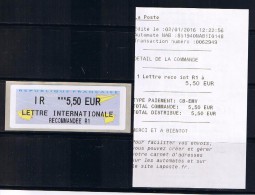 Atm,  IR 5.50€, LETTRE INTERNATIONALE, NABUCCO IER, Nouveau Tarif,2016 , Reçu02/01/2016. Papier  N° 33 Catalogue Michel. - 2010-... Illustrated Franking Labels