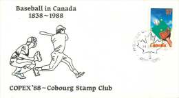 1988  Baseball In Canada Sc 1221 On COPEX'88 0 Cobourg Stamp Club Cachet - 1981-1990