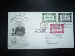 LETTRE TP DIXIEME ANNIVERSAIRE 8c + 4c + 3c OBL.MEC.OCT 24 1955 UNITED NATIONS NEW YORK - Storia Postale