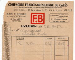 1952--PARIS 16°--Cie FRANCO-BRESILIENNE DE CAFES-- - 1950 - ...