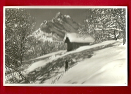 PAM-04  Braunwald Ortsstock Im Winter. Schifahrer. Stempel Braunwald 1944 - Braunwald