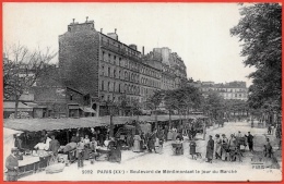 CPA 75020 PARIS - Boulevard De Ménilmontant Le Jour Du Marché ° F. F. (F. FLEURY) N° 2052 - Paris (20)