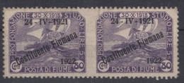 Fiume 1922 Sassone#185 T Michel#149 Imperforated Between Pair, Mint Never Hinged, Tear - Fiume