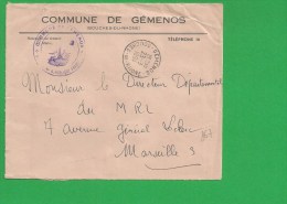 LETTRE BOUCHES DU RHONE GEMENOS En Franchise - 1961-....