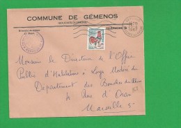 LETTRE BOUCHES DU RHONE GEMENOS Secap Ondulée Tad A Droite - 1961-....