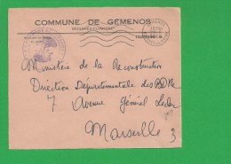 LETTRE BOUCHES DU RHONE GEMENOS Secap Ondulée Tad A Droite En Franchise - 1961-....