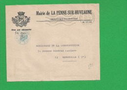 LETTRE BOUCHES DU RHONE LA PENNE SUR HUVEAUNE Secap Ondulée Tad à Droite En Franchise - 1961-....