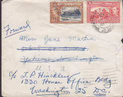 Trinida & Tobago Air Mail Par Avion PORT OF SPAIN 1948 Cover Brief YAKIM Readressed WASHINTON, USA GVI. Stamps - Trinidad & Tobago (...-1961)