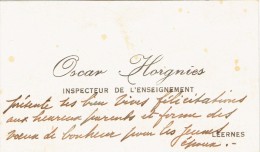 Ancienne Carte De Visite D'Oscar Horgnies Inspecteur De L'Enseignement, Leernes (avec Enveloppe) (vers 1935) - Visitenkarten