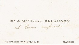 Ancienne Carte De Visite De M. Et Mme Vital Delaunoy, Montagne St-Nicolas, Manage (vers 1935) - Tarjetas De Visita