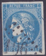 16115# N° 46 II Type III Report 2 BORDEAUX 20 Centimes BLEU Oblitéré Cote 25 Euros VOIR SCAN - 1870 Ausgabe Bordeaux