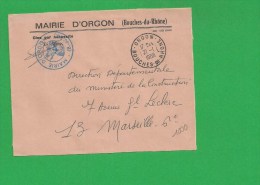 LETTRE BOUCHES DU RHONE ORGON En Franchise - 1961-....