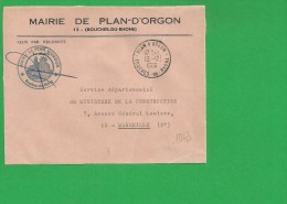 LETTRE BOUCHES DU RHONE PLAN D' ORGON En Franchise - 1961-....