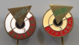 SHOOTING ARCHERY - SVAZARM, Czech Republic, Enamel, Vintage Pin, Badge, 2 Pieces - Tir à L'Arc