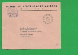 LETTRE BOUCHES DU RHONE  SEPTEMES LES VALLONS En Franchise - 1961-....