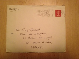 Letter From Winchester France 31/08/1975 Air Mail 8p Pound Remembre To Use The  Post Code Lettre Enveloppe - Poststempel