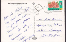 Bahamas PPC Beautiful Bahamian Beach NASSAU 1978 Sweden 16 C. Hibiscus Stamp (2 Scans) - Bahamas (1973-...)