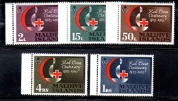 CI1015 - MALDIVE MALDIVES 1963 , Yvert  N. 124/128 ***  MNH  . Croce Rossa Red Cross - Maldives (...-1965)