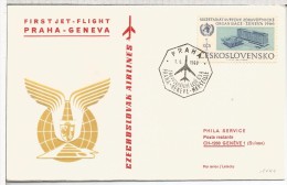 CHECOSLOVAQUIA 1956 CC PRIMER VUELO PRAHA GENEVA AL DORSO MAT LLEGADA - Posta Aerea