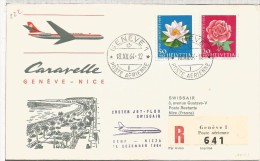 SUIZA CC CERTIFICADA PRIMER VUELO GENEVE NICE 1964 AL DORSO LLEGADA - First Flight Covers