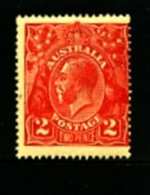 AUSTRALIA - 1922  KGV HEAD  2d  RED  SINGLE CROWN  WMK  MINT VERY LIGHTLY HINGED  SG 63 - Neufs