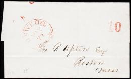 18??. OSWEGO NY York MAY 21 + Porto 10. To Boston, Mass.  (Michel: ) - JF190447 - …-1845 Prephilately