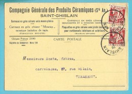 339 Op Kaart Met Stempel ST-GHISLAIN , Met Hoofding "Compagnie Des Produits Céramiques - 1932 Cérès Et Mercure