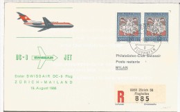 SUIZA 1966 CC PRIMER VUELO ZURICH MILANO AL DORSO LLEGADA - First Flight Covers