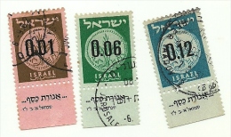 1960 - Israele 164 + 167 + 169 Ordinaria C4137, - Gebruikt (met Tabs)
