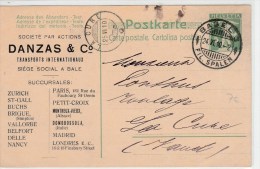 SUISSE - 1910 - CARTE ENTIER POSTAL Avec REPIQUAGE PRIVE "TRANSPORTS DANZAS" à BALE - Ganzsachen