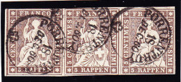 Heimat JU PORRENTRUY 18.DEC60 Einkreisstempel Auf 3er-Streifen 5Rp. Strubel #22G - Used Stamps