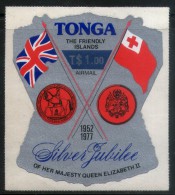 Tonga 1977 $1 Flags And Arms Of Britain Surcharge Sc 238 Odd Shaped Die Cut MNH # 1881 - Tonga (1970-...)