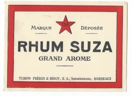 Etiquette/Vins Spiritueux Sirop/RHUM/Suza/Turpin Fréres & Riout/Bordeaux/vers 1960      ETIQ33 - Rhum